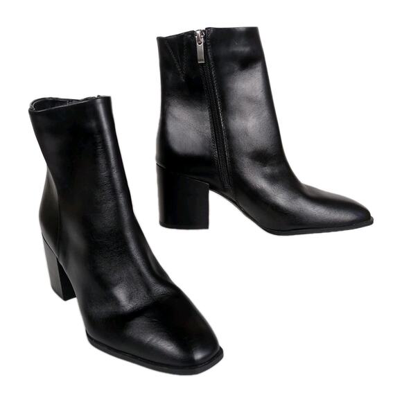 NORDSTROM Vanna Heeled Ankle Bootie Black Leather Side Zip Square Toe Women's 8 - Picture 1 of 8